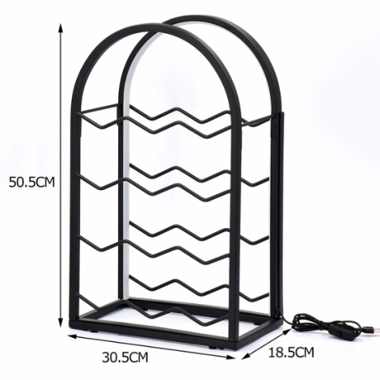 Светеща черна метална поставка за вино за 12 бутилки