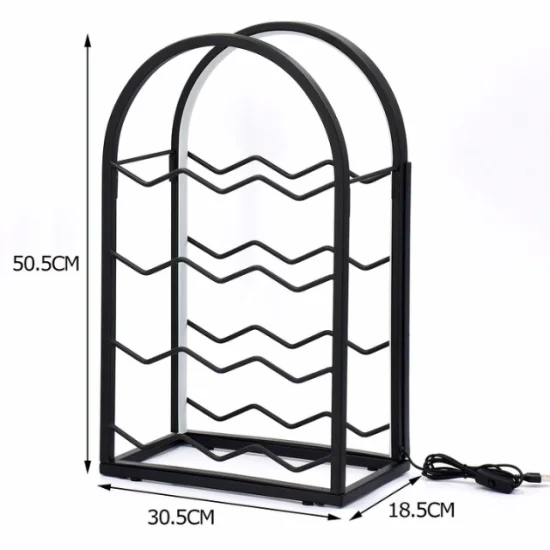 Светеща черна метална поставка за вино за 12 бутилки