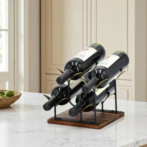Поставка за вино с дървена основа - 4 бутилки
