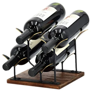 Поставка за вино с дървена основа - 4 бутилки