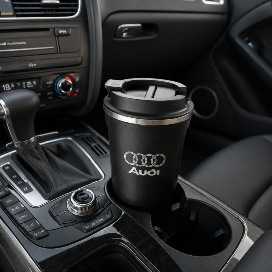 Практична термочаша за кола Audi, черна, с вместимост 350 мл и лого