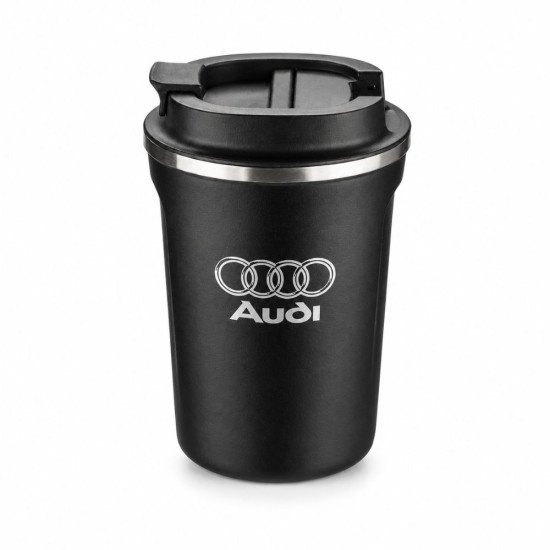 Подарък за шофьор на Audi Практична термочаша за кола Audi, черна, с вместимост 350 мл и лого