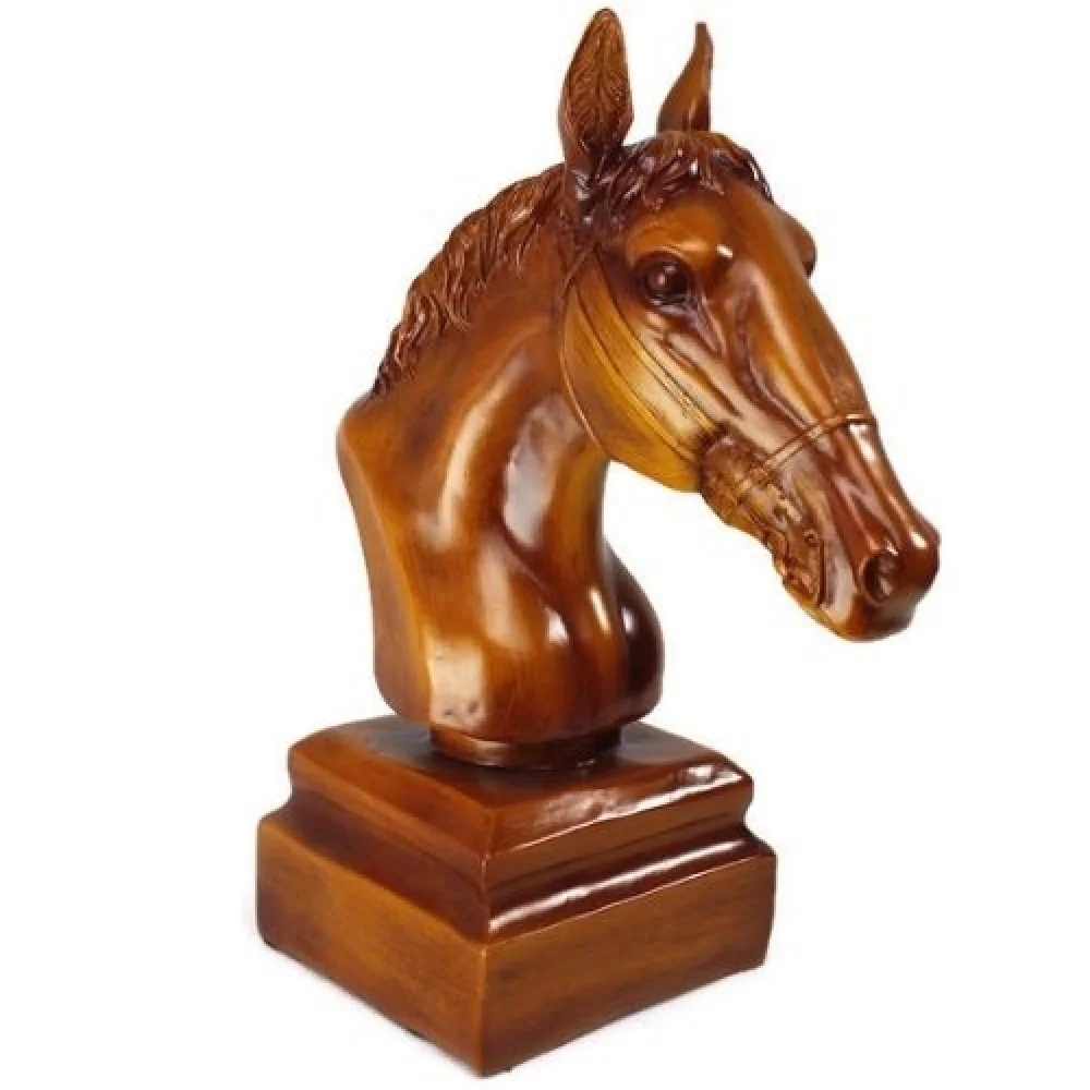 Дървена скулптура глава на жребец с юзда