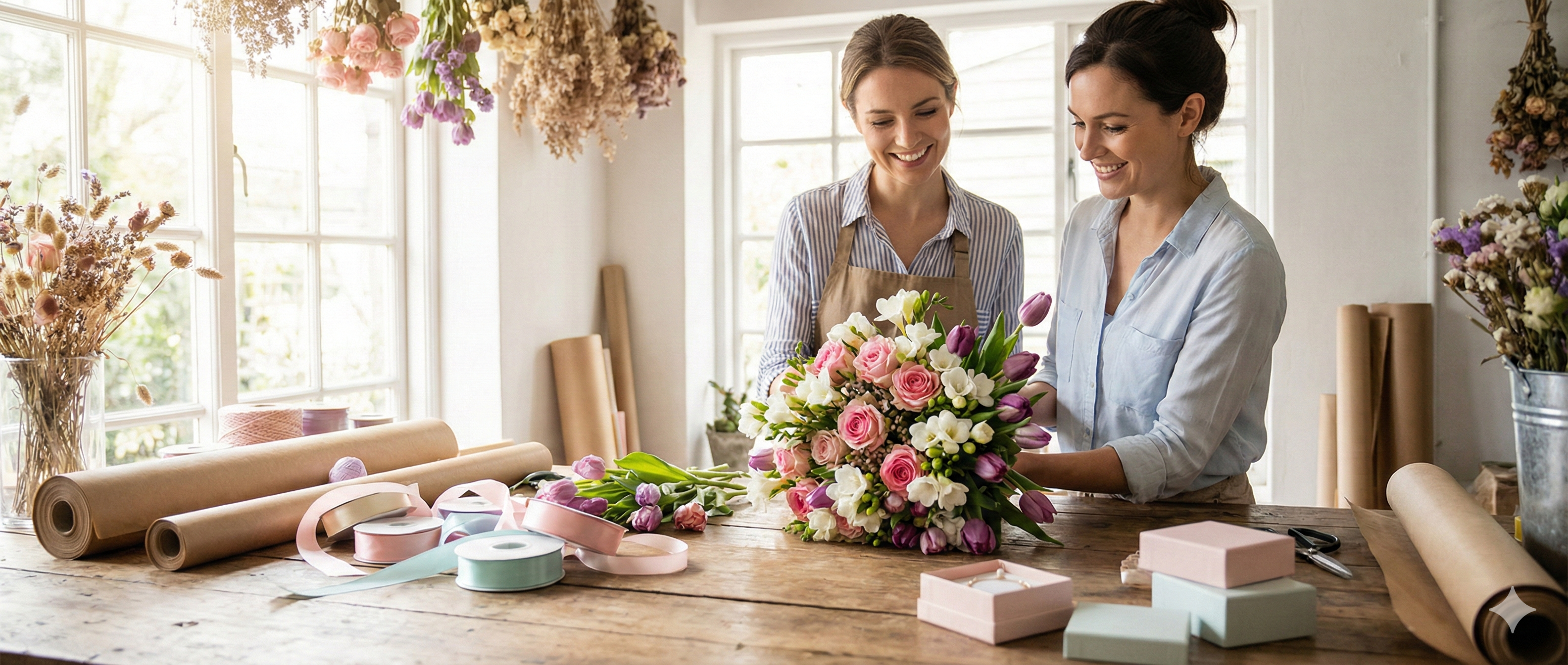 Подготовка на изненада за 8 март - аранжиране на цветя и подаръци